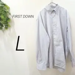 【1373】 FIRST DOWN ブラウス　ワイシャツ　ストライプ　ブルーのサムネイル