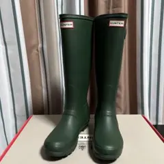 梅雨の季節を先取り！「美品」HUNTER グリーン ロングブーツ バックル付き
