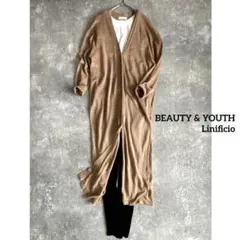 麻100% ビューティー&ユース 上質イタリアリネン　ロングカーディガン モカ