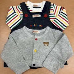 MIKI HOUSE カバーオール、長Tシャツ、カーディガンの3点セット