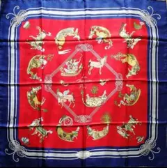 美品】HERMES エルメス スカーフ カレ90【時の輪舞】赤色 タグ付き
