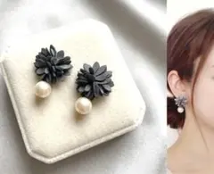 L'eclat✳︎ブルーフラワー &コットンパールピアス no.19