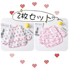 ②ユニコーンウサギ長袖防水エプロン お食事エプロン Mサイズ