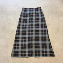 s3410 レプシィム マキシ丈スカート セミフレア チェック柄 M ブルー系