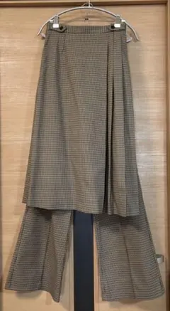 【年内まで】GU rokhコラボ　2ピーススカートパンツ　ブラウン　チェック　S