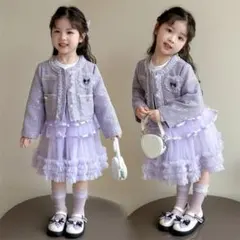 キッズ入学式スーツ2点セット130保育園フォーマル卒園式ツイード女の子パープル紫