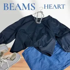 【BEAMS HEART 】異素材コンビネイビー ボリュームスリーブ シャツ