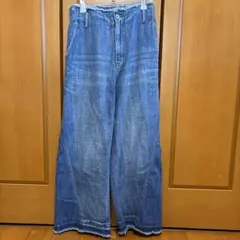 W CLOSET デニムブルー ワイドパンツ フリンジ仕上げ