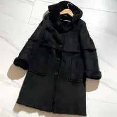 フード付き☆Ron Herman リアルムートンコート ブラック 本革 L相当