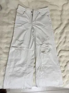 ホワイト ダメージ加工 デニム GU