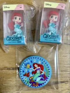 アリエル リトルマーメイド Qposket フィギュア2体 刺繍缶バッジ セット