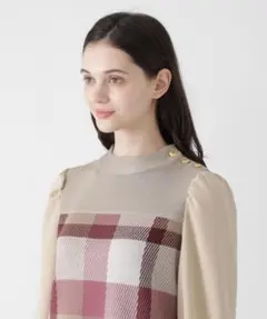 ブルーレーベル　クレストブリッジ チェック柄　ニットワンピース　お花見　桜カラー