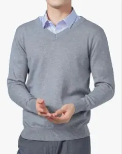 ✿新品未使用✿グレー Vネック セーターメンズ秋冬服ニットセーターシンプル3XL