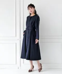 美品　エメノーカラーコート　ロングコートのサムネイル