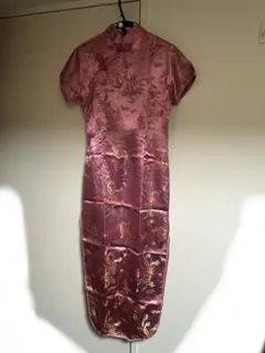 チャイナドレス ロング丈 ピンク ドラゴン柄