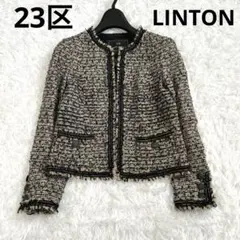 【23区×LINTON】ノーカラージャケット ツイード ピンク 40 Lサイズ 23区×LINTON】ノーカラージャケット ツイード ピンク 40 Lサイズ
