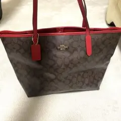 COACH トートバッグ ブラウン/レッド ハンドバッグ 肩掛け