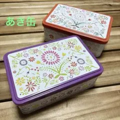ブルターニュ産クッキー【空き缶】花柄ブリキ缶　小物入れ パープル オレンジ