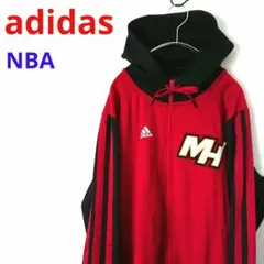 adidas アディダス NBA ロゴ 赤 黒 フルジップ パーカー フーディー
