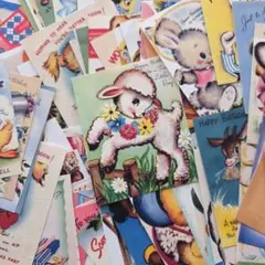 処分　レトロアニマルポストカードデザイン　コラージュ素材　ジャンクジャーナル