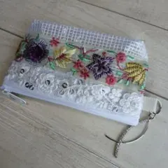 【RIN様】インド刺繍リボンのミニポーチ　13cmファスナー