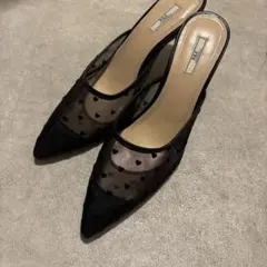 R&E ドットチュールミュールパンプス ハート柄ミュール L