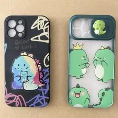iPhone12/12 Pro 携帯カバー ケース クリア＋黒セット　恐竜
