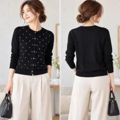 UNIQLO ユニクロ ドット刺繍 カーディガン ブラック S ウール100%