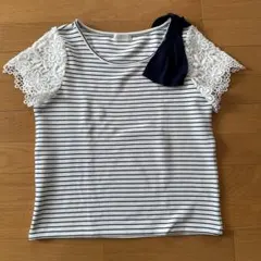 LODISPOTTO 肩リボン　ボーダー柄レース袖　半袖Tシャツのサムネイル