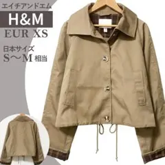 美品✨H&M ショート丈 ツイルジャケット トレンチ風 ベージュ チェック柄 秋