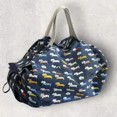 ハンドメイド☆エコバッグ☆シュパットタイプ☆猫ちゃんいっぱい☆紺色☆Ｍサイズ