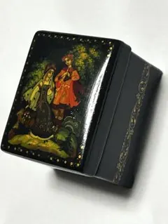 現地正規品】ロシア伝統工芸 パレフ塗り 小箱 漁師と金の魚の物語