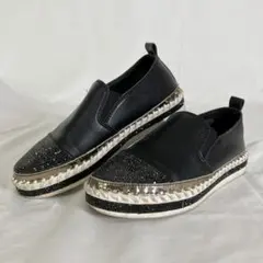 アルテミスbyダイアナ ラインストーン スリッポンスニーカー 22.5cm 黒