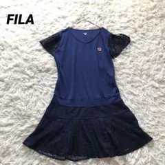 美品✨フィラ【M】FILA テニスウェア　レースワンピース　ストレッチ　ネイビー