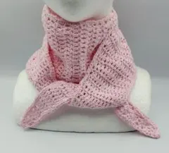 ミニマフラー　薄ピンク　ネックウォーマー　コットン　手編み　ハンドメイド