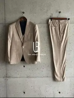 【超美品】THE URBAN BLANCHE タキシード　ダブル　ベージュ ジャケット ベスト パンツ 三点セット *タキシード メンズ