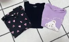 Tシャツ 3枚セット ハート柄 クマ柄 無地黒
