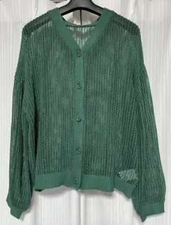 カーディガン緑色メッシュ編み M