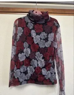 n.i. 花柄 ハイネック 長袖 カットソー M-L