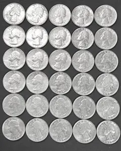 M1364【 ワシントン25セント　1990年単一年30枚セット】錆、腐食なし