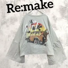 古着リメイク グレー フレア袖 グランジ 長袖Tシャツ サーフ ハワイ