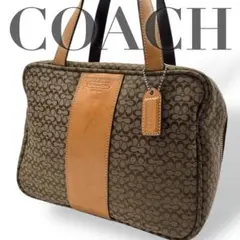 【美品】COACH コーチ ミニシグネチャー ベージュ キャンバス ハンドバッグ