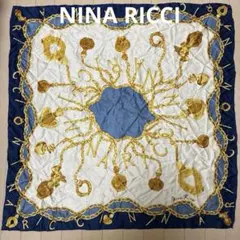NINA RICCI ニナリッチ　シルク　スカーフ 総柄　ゴールド　チェーン