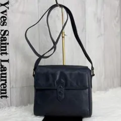 希少♡イヴサンローラン YSLロゴ ギリシャキー柄 レザー ショルダーバッグ