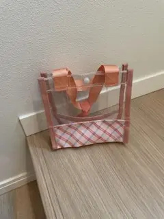 小型トートバッグ 透明 チェック柄