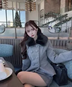 elmyu ファーくびれコート×スカートsetup