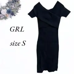 美品 GRL オフショルダー半袖ワンピース チュニック S 黒 小柄さん3273