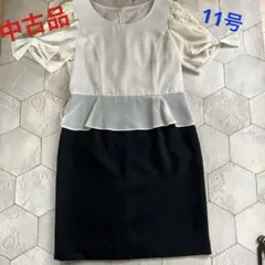 11号　フォーマル　ワンピース　生成り　ブラック　スーツ　シフォン　入学