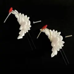 ＃816 ちりめんかんざし/鶴　首金、 首銀　2点セット