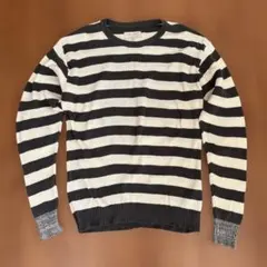 VAINL ARCHIVE ストライプニットセーター 肘パッチ付き　M